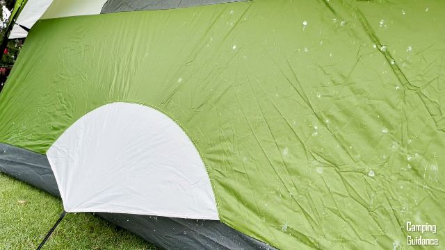 Water running over the ground vent at the back of the Coleman Sundome 6.
