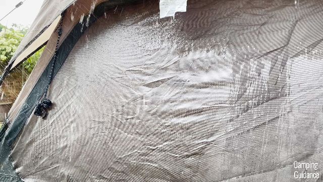 One of the windows of the Coleman Instant Cabin Tent completely soaked.