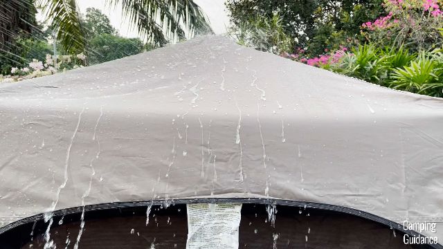 Water running over the rainfly of the Coleman Instant Tent 4.