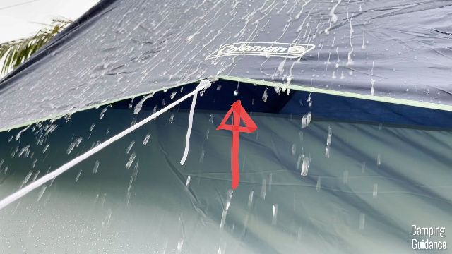 This is the mesh wall vent of the Coleman Skydome Tent in heavy rain.