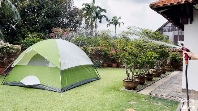 The author's heavy rain test of the Coleman Sundome 6