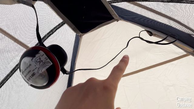 Here’s what the wiring of the lighting inside the Coleman Elite Sundome Tent looks like.
