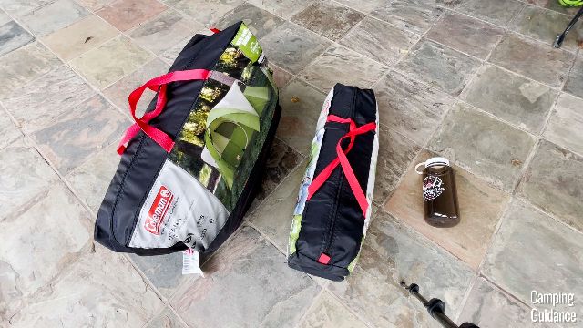 From left to right: Coleman Montana 8-Person Tent, Coleman Sundome 2-Person Tent, 32-ounce Nalgene bottle.
