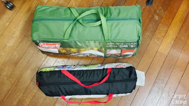 This is what the Coleman Red Canyon 8-Person Tent (top, green) looks like beside a Coleman 2-Person Sundome Tent (bottom, black).