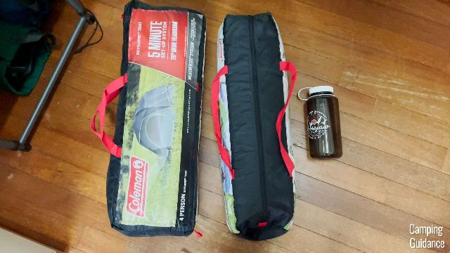 From left to right: Coleman Skydome 4-Person Tent, Coleman Sundome 2-Person Tent, 32-ounce Nalgene bottle.