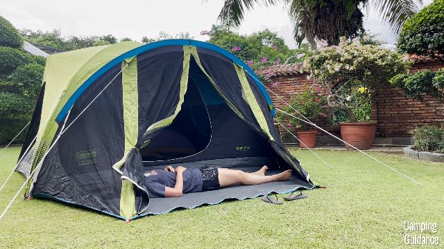 That’s me lying down in the screen room of the Coleman Carlsbad Tent.