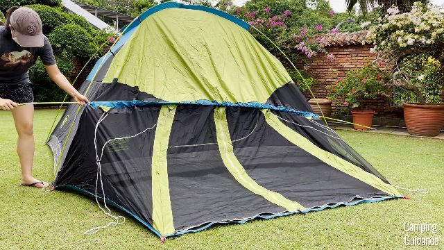 The blue pole sleeve for the screen room of the Coleman Carlsbad Tent is super long.