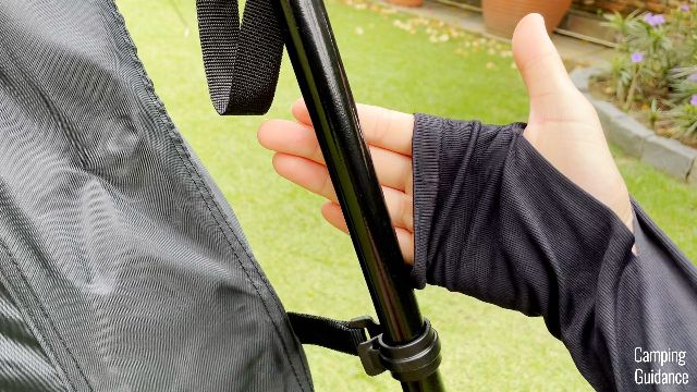 A close-up shot of one of the steel poles of the Coleman Instant Tent 4.