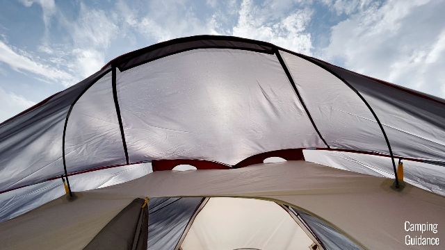 This is what the rainfly pole of the Coleman Red Canyon 8-Person Tent looks like when set up (bottom view).