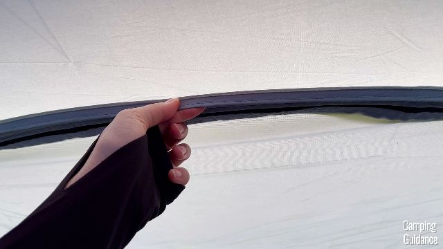 A close-up shot of the door seam in the Coleman Skydome Tent.