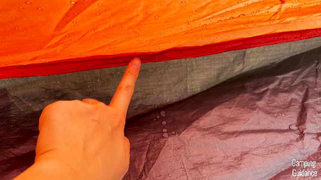 After 15 minutes of heavy rain, I noticed that the bathtub flooring seam of the Coleman Red Canyon 8-Person Tent started leaking a little.