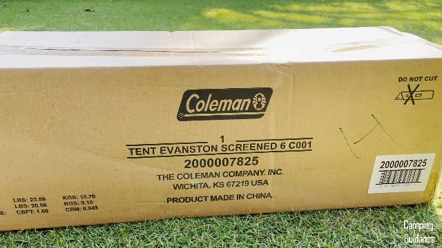 This is what the Coleman Evanston 6-Person Tent looks like when bought brand new. Notice the Made in China label on the packaging.