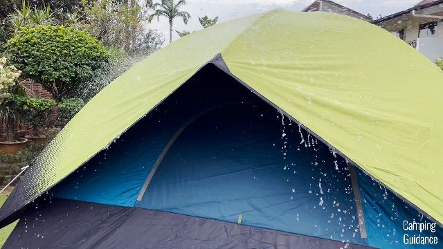 This is my Coleman Sundome Dark Room Tent in heavy rain. This is the side of the tent with the shorter rainfly.