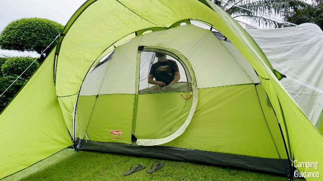 This is what the window at the front of the Coleman Montana 8-Person Tent looks like when open.
