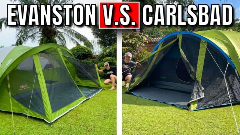 This is a picture of me with my Coleman Evanston 6-Person Tent (left) and my Coleman Carlsbad 4-Person Tent (right).