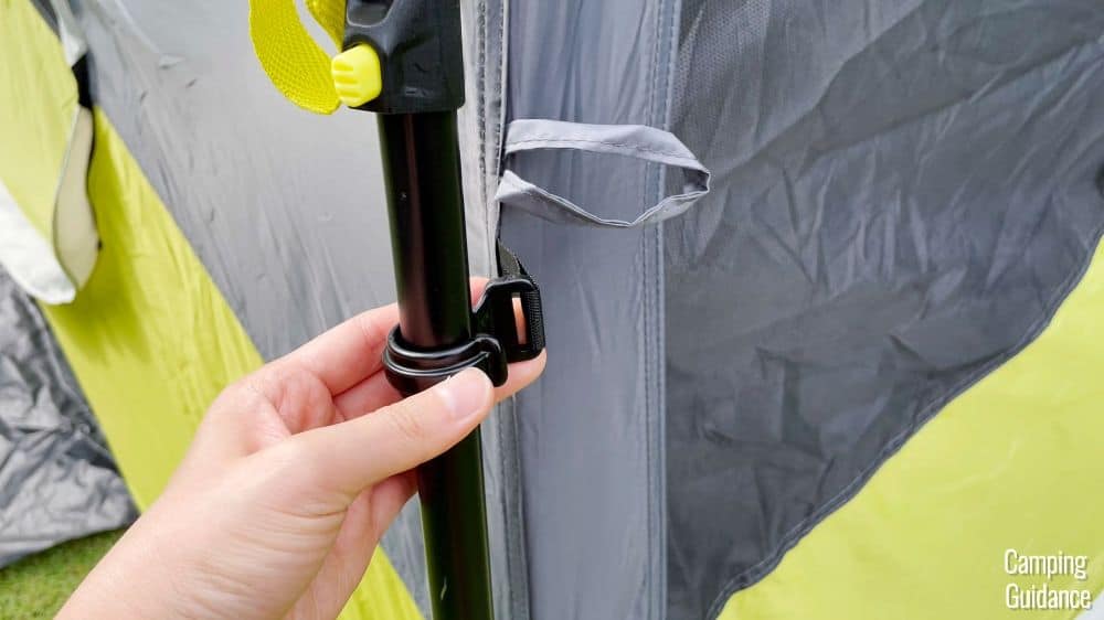 A close up of one of the pre-attached pole clips of the Core Instant 9.