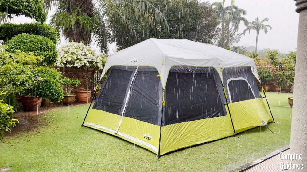 The Core Instant Cabin 9 in heavy rain.