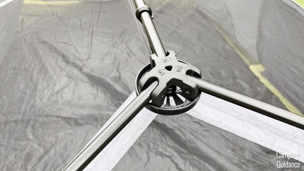 A close-up shot of the hubs and poles of the Core Instant Cabin 9