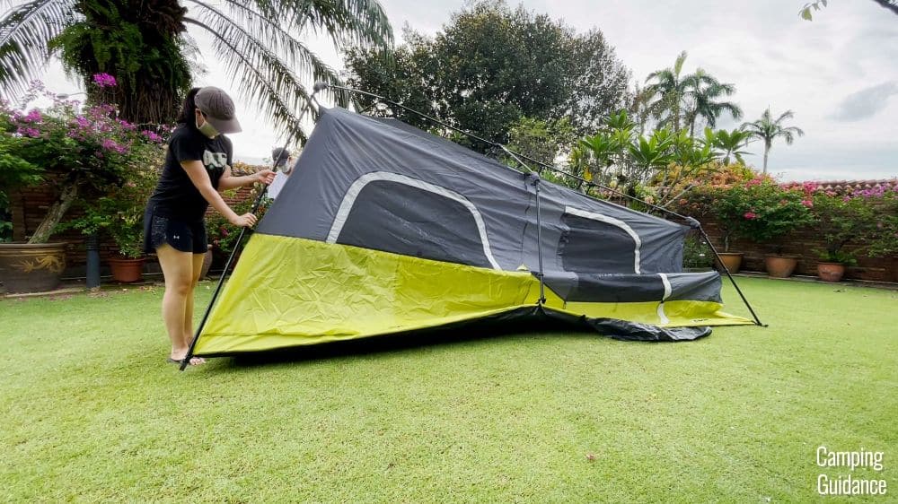 The author setting up the Core Instant Cabin 9
