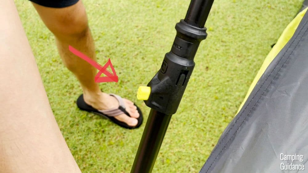 A close-up shot of one of the pre-attached poles of the Core Instant Cabin 9