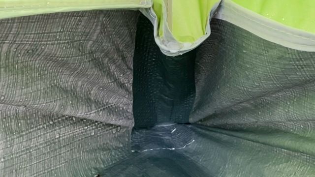 A close up shot of a welded corner of my Coleman Evanston 6-Person Tent.