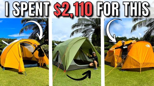 From left to right: Me in my REI Base Camp 6 (left, yellow), me in my REI Wonderland 6 (middle, green), and me in my The North Face Wawona 6 (right, orange).
