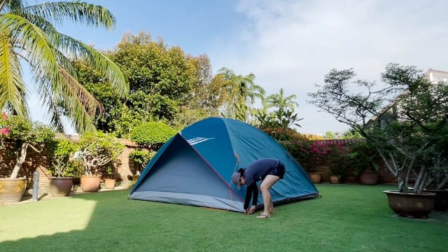 This is a picture of me setting up the NTK Cherokee 6 in my yard.