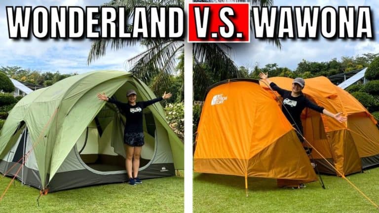 This is a picture of both the REI Wonderland 6 (left) and The North Face Wawona 6 (right) in my yard,