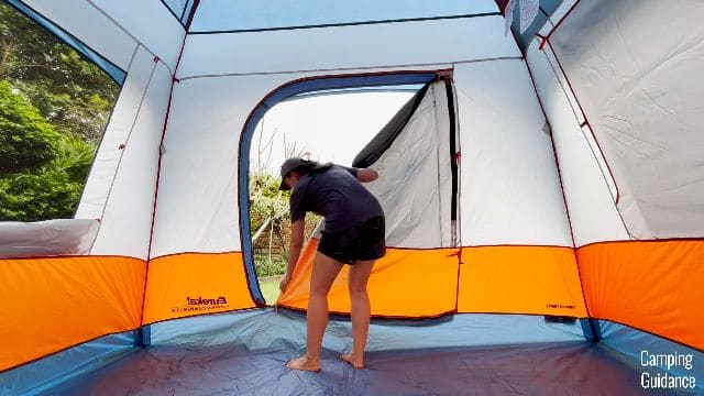 This is a picture of me unzipping the door of the Eureka LX 6.