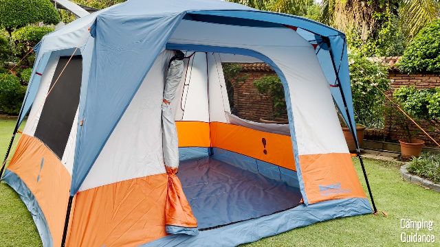 What the front door of the Eureka LX 6 looks like from the outside of the tent.