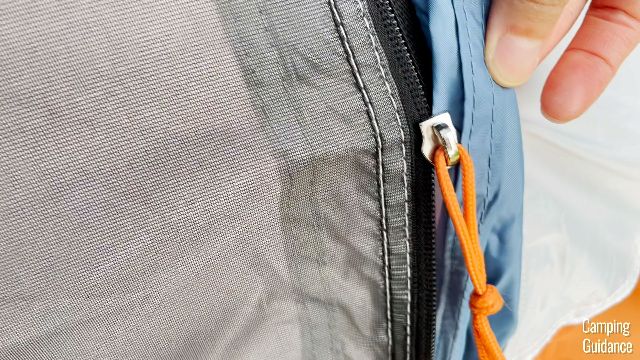 The zipper caught in the rain flap of the Eureka LX 6's door.