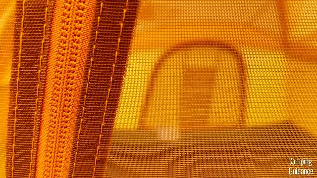 A close-up shot of the micro mesh on the front door of the Wawona 6.