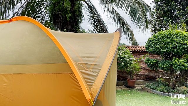 Notice the black pole pulls the fabric outwards at the front of The North Face Wawona 6.