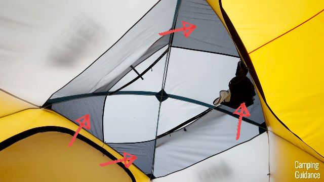 The 4 overhead pockets in the REI Base Camp 6.
