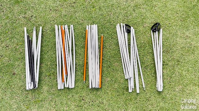 What the 5 aluminum poles of the REI Wonderland 6 look like, brand new and out of the box.