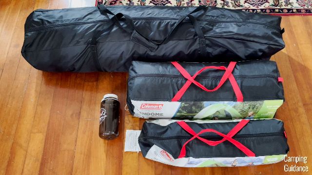 From top to bottom: Caddis Rapid 6, Coleman Sundome 6, Coleman Sundome 2, and a 32-oz Nalgene bottle