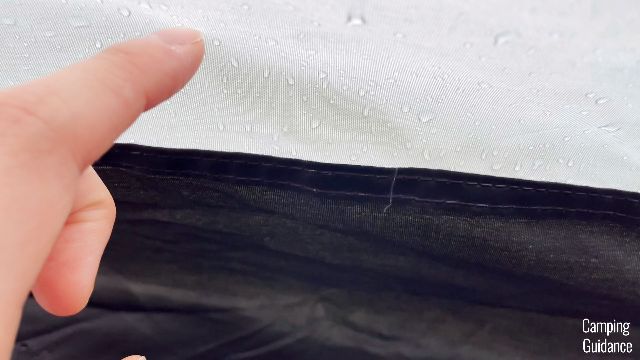 A close-up shot of the seam taping in the Caddis Rapid 6.