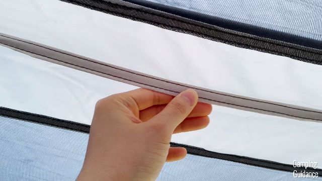 A close-up shot of one of the double-stitched seams in the Caddis Rapid 6.