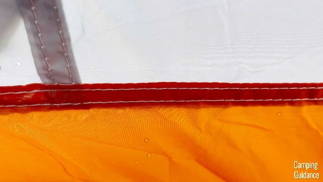 A close-up of what one of the double-stitched seams in the Eureka LX 6 looks like.
