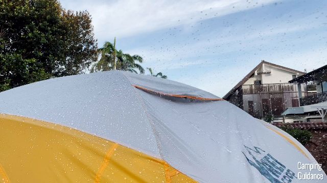 One of the roof vents of the REI Base Camp 6. It's currently closed because of the rain.