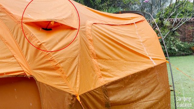 The vestibule of The North Face Wawona 6 in the heavy rain.