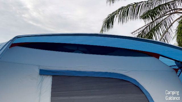 Exposed mesh under the rainfly pole of the Eureka LX 6.