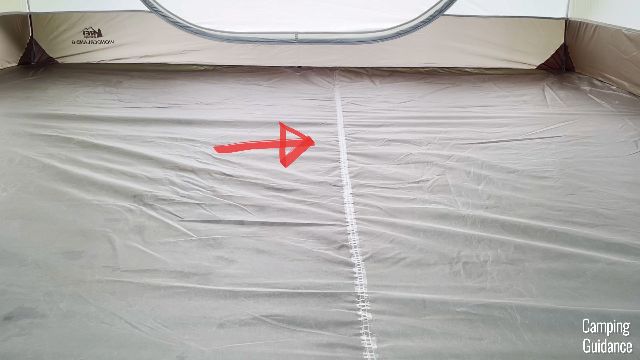 What one of the taped flooring seams in the REI Wonderland 6 looks like.