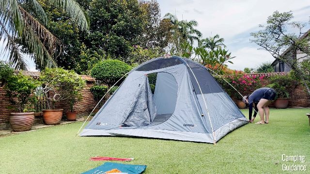 This is me setting up one of the two tent body poles of the NTK Cherokee 6.