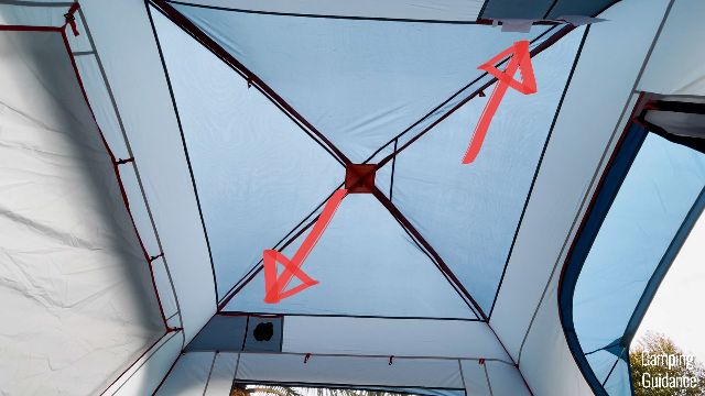 The red arrows are pointing to the 4 pockets in the Eureka LX 6.