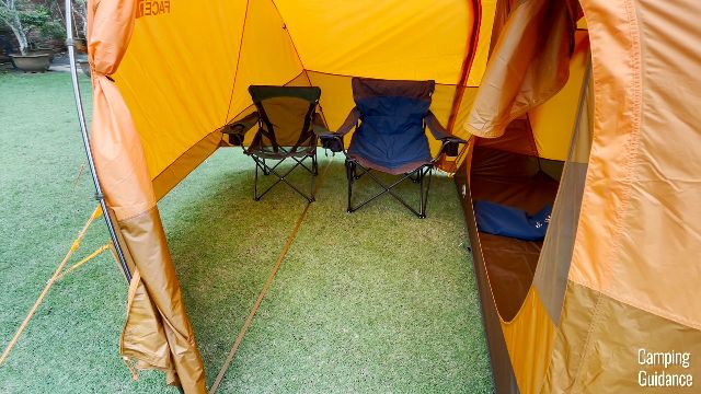 2 camping chairs in the vestibule of The North Face Wawona 6.