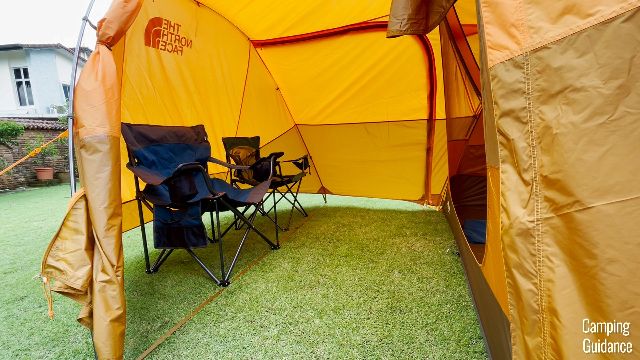 2 camping chairs in the vestibule of The North Face Wawona 6.