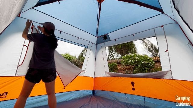 Me opening up two of the windows in the Eureka Copper Canyon LX 6.