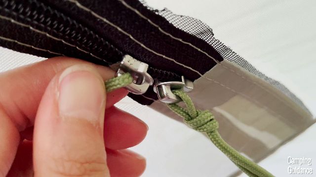 A close-up of the window zippers.