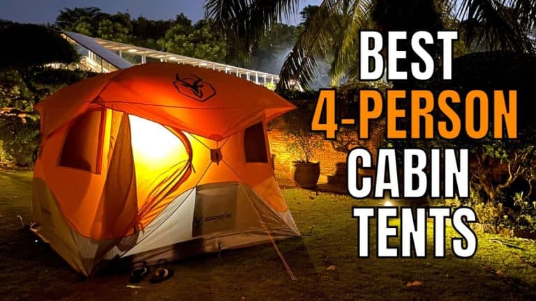The Gazelle T4 Hub Tent at night. Also the featured image for the 'Best 4-Person Cabin Tents' article.